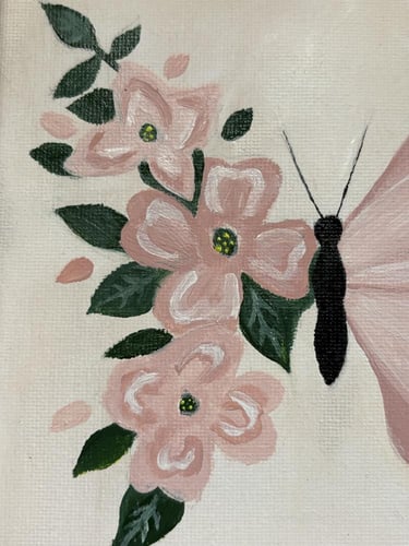 لوحة الفراشة الوردية المزهرة