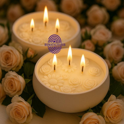 شموع فاخرة معطرة بزهور مجسمة – بالحبة