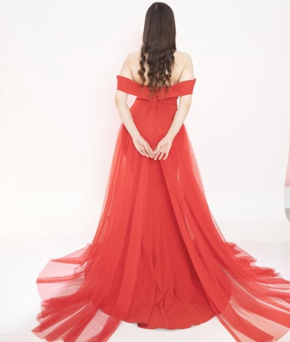 فستان سهرة احمر طويل