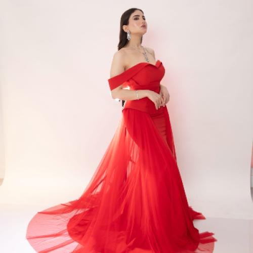 فستان سهرة احمر طويل