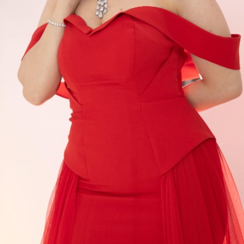 فستان سهرة احمر طويل