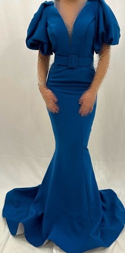 فستان باكمام بف ازرق