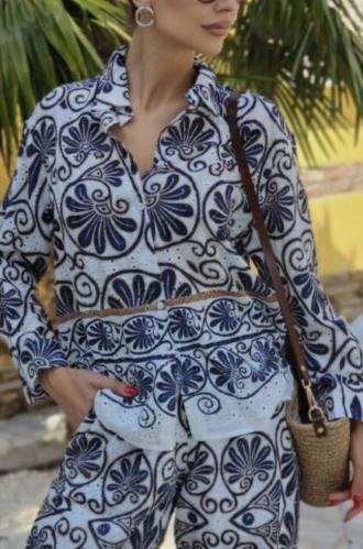 طقم قميص وبنطلون من الجوبير المخرم