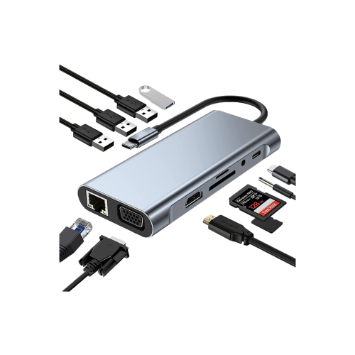 وزع USB C، محول USB C دونجل 11 في 1 مع HDMI 4K، VG...