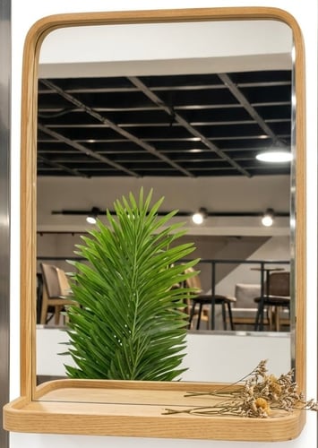 Rectangular wall mirror with wooden frame