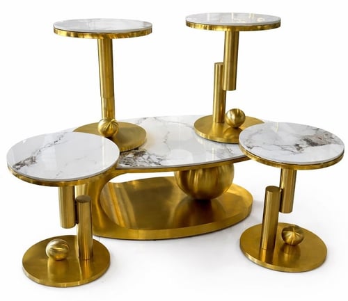 Elegant and modern stainless steel and porcelain t...