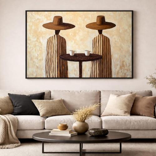لوحة فن تجريدي مودرن بخطوط انسيابية وألوان محايدة