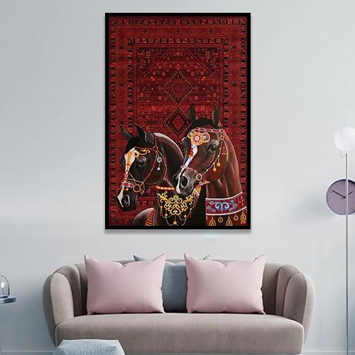 لوحة خيل بنمط السجاد الأحمر العتيق بلمسة مودرن