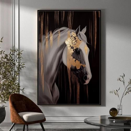 لوحة خيل ذهبية بتصميم تجريدي مودرن