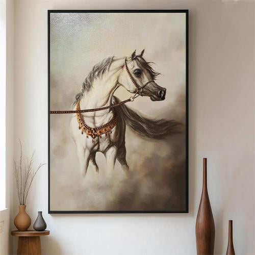 لوحة جداريه كانفس خيل بنمط الرسم الزيتي الكلاسيكي