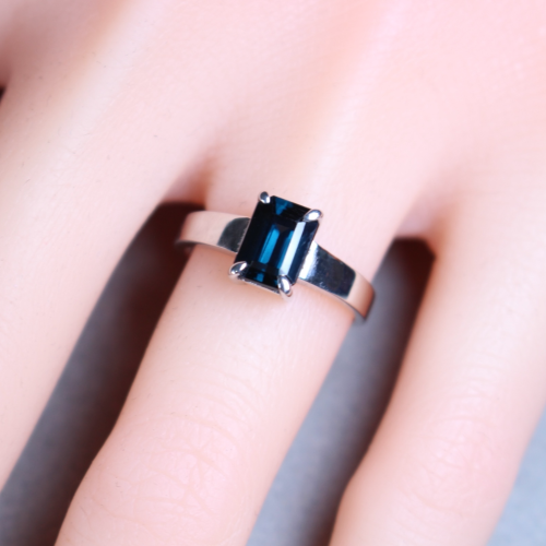 Natural Intense Blue Spinel Ring – Emerald Cut