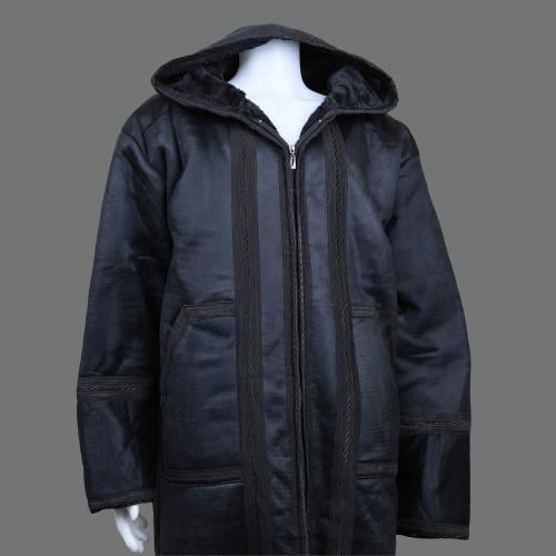 فروة رجالي مخمل سحاب قبوع لون | اسود