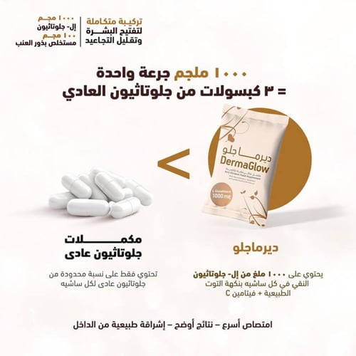 مكمل غذائي ديرما جلو 1000 ملجم جلوتاثيون 30 كيس من...