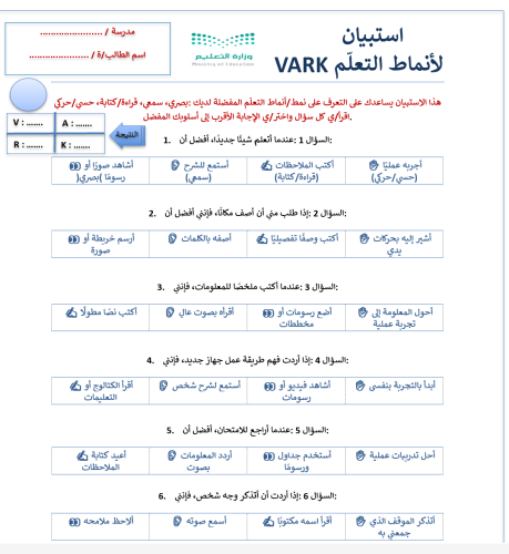 استبيان انماط التعلم