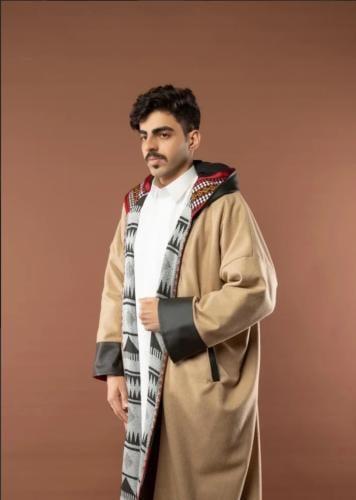 فروة رجالي جوخ لون أسود وبيج دبل فيس تنلبس جهتين -...