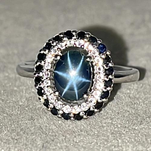 خاتم فضة بحجر زفير أزرق نجمي طبيعي