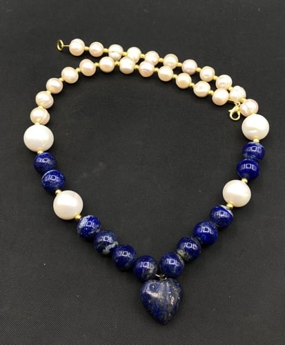 عقد من اللؤلؤ وحجر اللازورد طبيعي (غير معالج) 250...