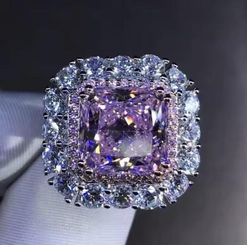 خاتم فضة بحجر المويسانيت مقاس 7 امريكي