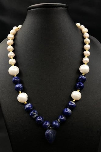 عقد من اللؤلؤ وحجر اللازورد طبيعي (غير معالج) 250...