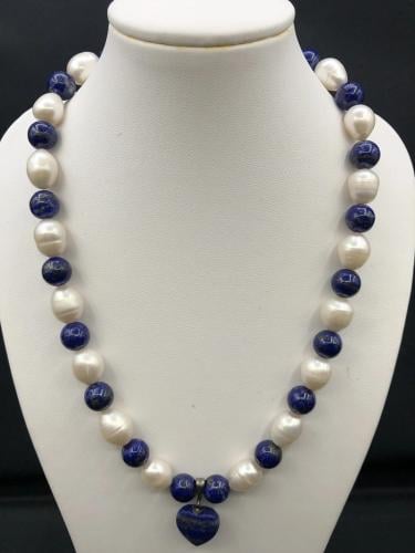 عقد من اللؤلؤ و اللازورد طبيعي (غير معالج) 363.5 ق...