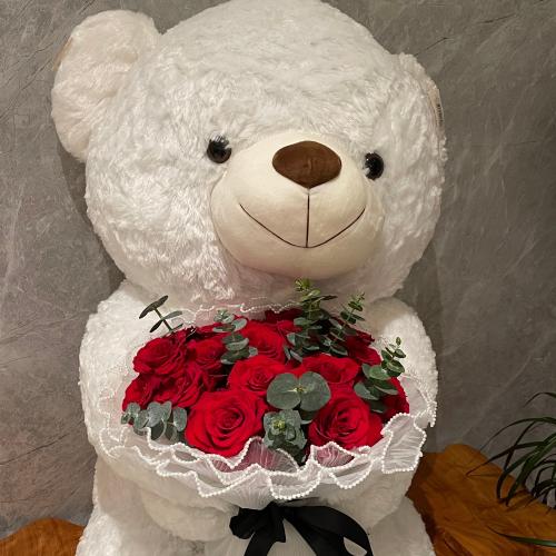 دبدوب هدايا كبير مع باقة ورد أحمر – هدية رومانسية...