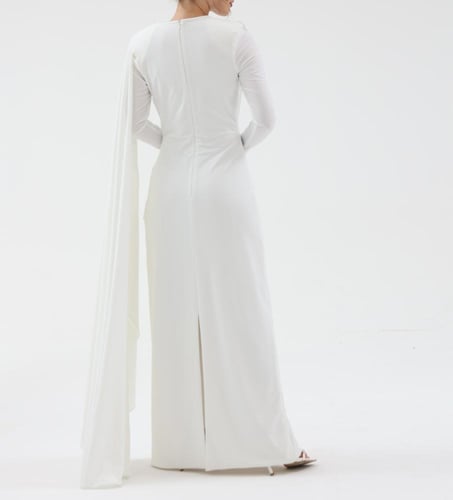 فستان أبيض - قماش الاسترتش(تسليم فوري)