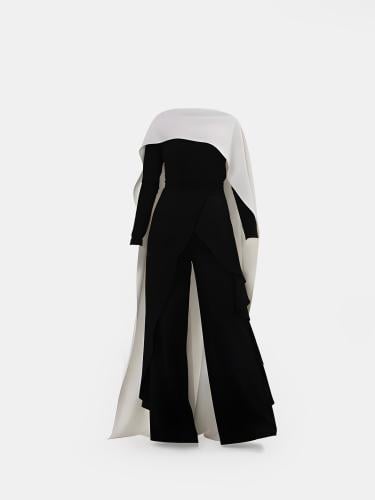 توب وبنطلون مع سكارف خارجي - كريب(تسليم فوري)