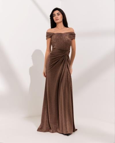 فستان جورسية لاميه بني