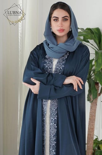 عباية بتطريز يدوي مفرغ - كحلي