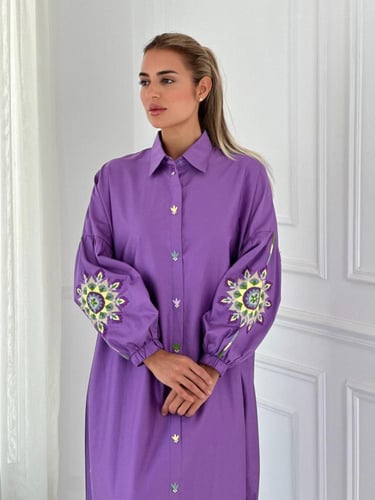 جلابية رمضانية مطرزة يدويا - بنفسجي