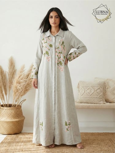 جلابية لينن مطرزة بأناقة الورود