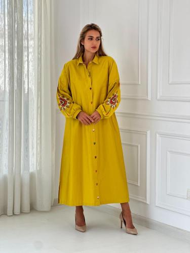 جلابية رمضانية مطرزة يدويا - أصفر ماسترد