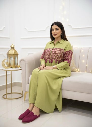 جلابية عصرية بتطريز يدوي