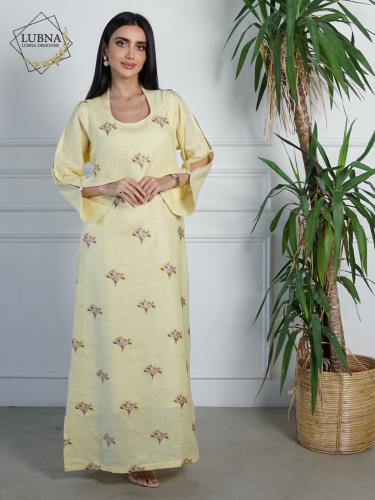 فستان لينن تطريز لولو ربطات من الظهر (العيد)