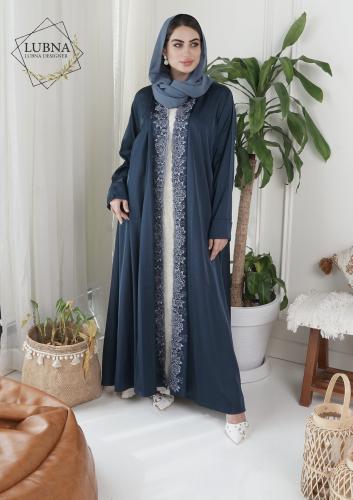 عباية بتطريز يدوي مفرغ - كحلي