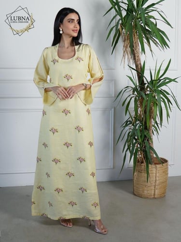 فستان لينن تطريز لولو ربطات من الظهر (العيد)