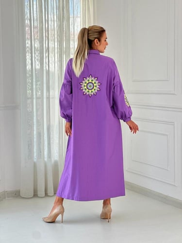 جلابية رمضانية مطرزة يدويا - بنفسجي