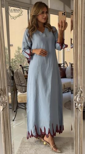 ثوب تطريز نقط ازرق