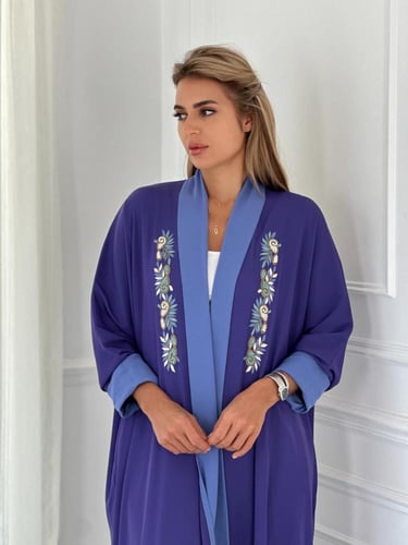 عباية كريب ايطالي بتطريز يدوي -بنفسجي
