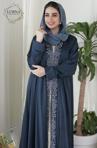 عباية بتطريز يدوي مفرغ - كحلي