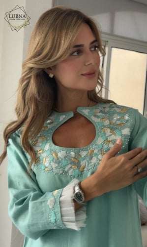 فستان لينن بتول أبيض يدوي