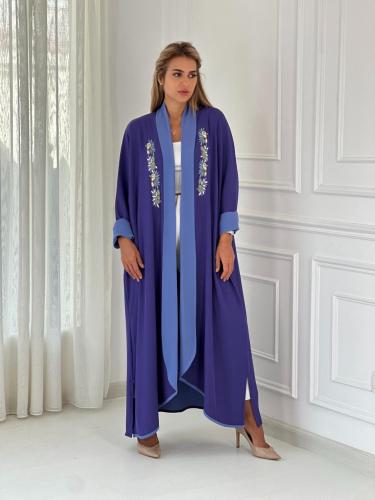 عباية كريب ايطالي بتطريز يدوي -بنفسجي