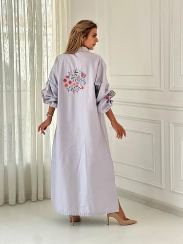 جلابية رمضانية مطرزة يدويا - بنفسجي فاتح
