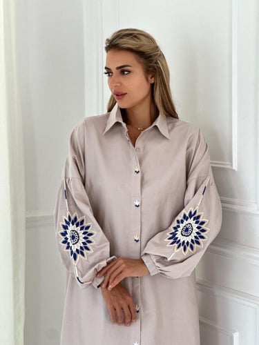 جلابية رمضانية مطرزة يدويا - بيج