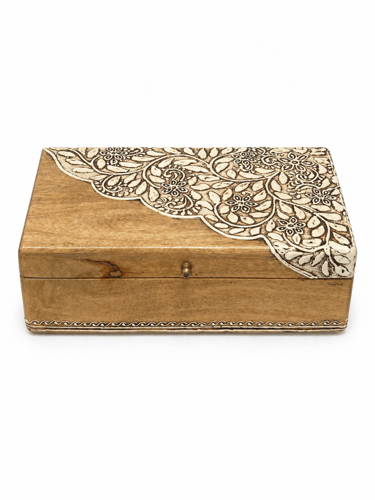 Large wooden box with a floral design