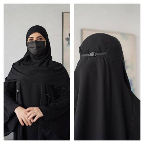 طرحة ربط + نقاب مشبك وسط