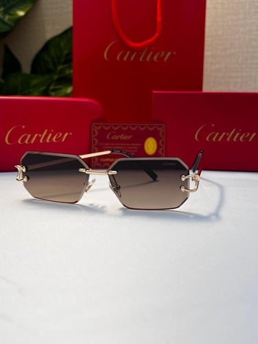 نظارة Cartier- اطار ذهبي- عدسه بني مدرج