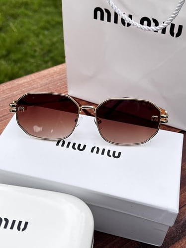 نظارة miu miu إطار ذهبي - عدسة بني