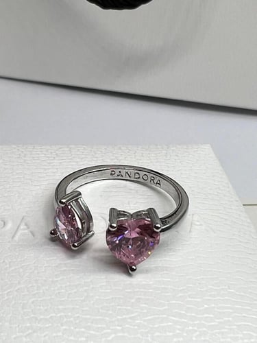 خاتم باندورا PANDORA فضي كرستالة وردي
