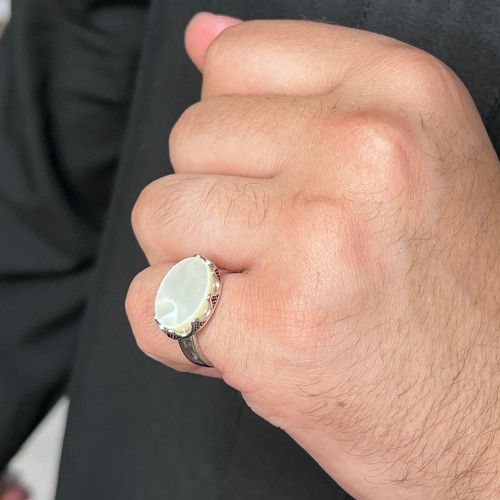 خاتم ملكي فضة عيار( 925 ) لون لؤلؤي